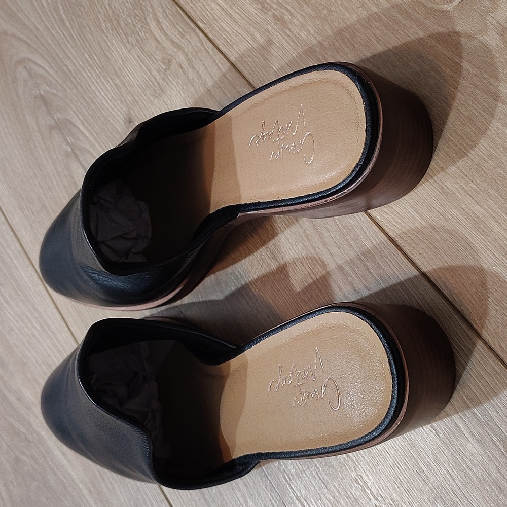 Black Leather Slip-On Mules,  Crown Vintage Rydel Black Leather Slip on Low Heel - Picture 4 of 12